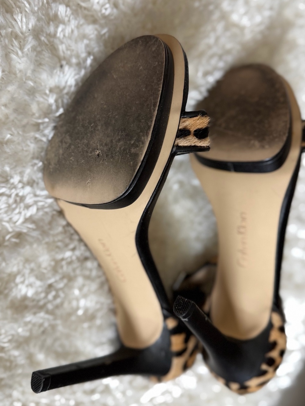 Calvin Klein Leopard Print Ankle-Strap Stiletto Heels - Black & Tan - Picture 9 of 9